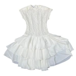 VTG 80s Drop Waist White Lace Tiered Skirt Dress